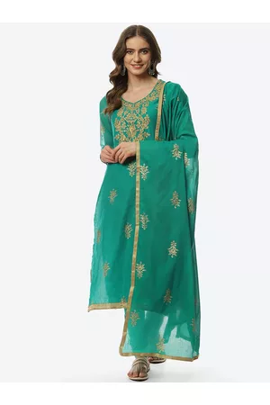 Biba Women Embroidered Thread Work Kurta with Churidar & With Dupatta