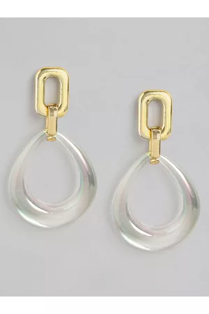 20Dresses Gold-Toned & White Oval Drop Earrings
