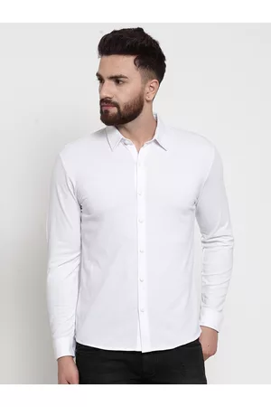 WILD WEST Men White Regular Fit Solid Casual Shirt