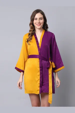Erotissch Women Purple & Mustard Yellow Robe With Satin Finish