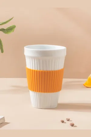 Nestasia White & Orange-Colored Ribbed Color-Blocked Tumbler With Silicone Band