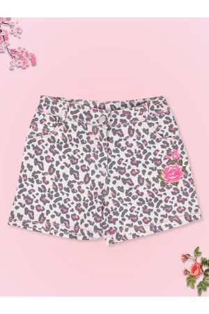 CUTECUMBER Girls Pink Animal Printed Denim Shorts