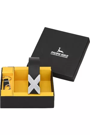 Pacific Men Black & Silver-Toned Genuine Leather Accessory Gift Set