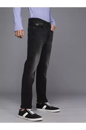 WROGN Men Charcoal Grey Straight Fit Heavy Fade Stretchable Jeans