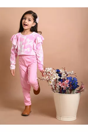 LilPicks Girls Pink & White Printed Top with Legging