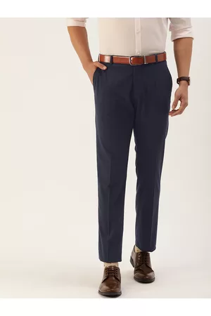 SELECTED Men Navy Blue Slim Fit Solid Formal Trousers