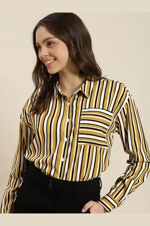 Invictus Women White & Yellow Striped Casual Shirt