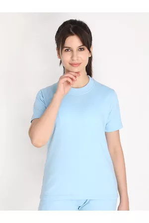 CHKOKKO Women Blue Regular Fit Cotton T-shirt