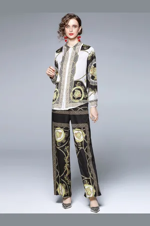 JC Collection Women Black & White Printed Shirt with Trousers