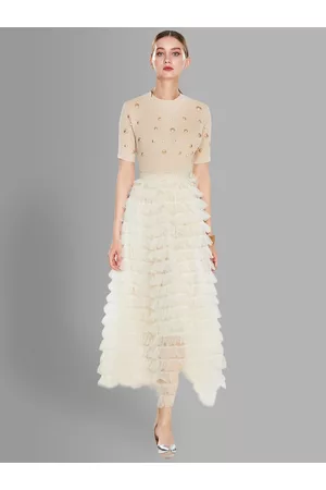 JC Collection Women Beige & White Printed Top with Skirt