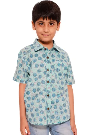 My Little Lambs Boys Blue Classic Floral Printed Casual Shirt