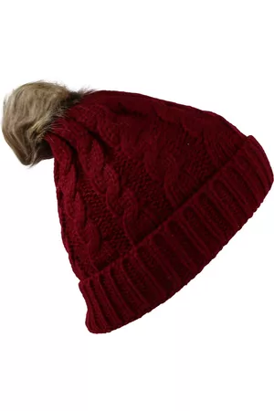 iSWEVEN Unisex Maroon & Tan Self Design Woolen Beanie Cap