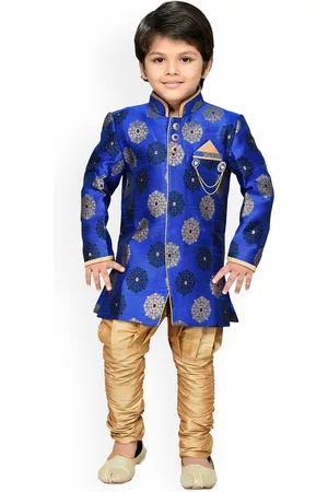 AJ DEZINES Boys Blue & Brown Woven-Design Sherwani Set