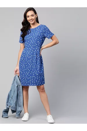 Mast & Harbour Women Blue & White Printed A-Line Dress