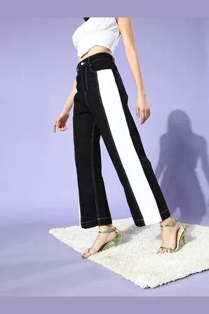 KASSUALLY Women Stylish Black High-Rise Wide Leg Jeans