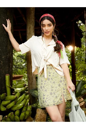 NA-KD Women Yellow Printed A-Line Mini Skirt