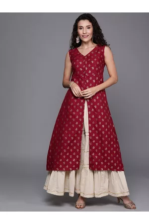 Ethnovog Women Maroon Printed Made To Measure A-Line Kurta