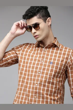 U.S. Polo Assn. U S Polo Assn Men Brown Tartan Checks Checked Pure Cotton Casual Shirt