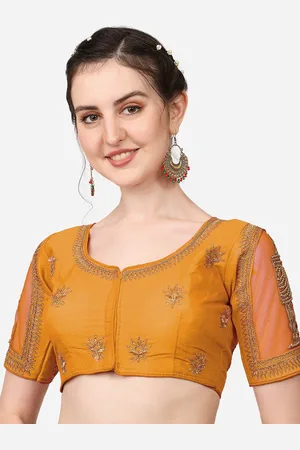 PUJIA MILLS Women Yellow Embroidered Silk Saree Blouse