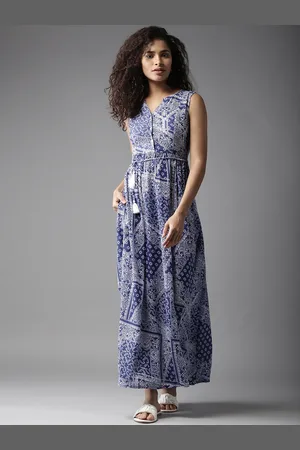 Moda Rapido Women Blue & White Printed Maxi Dress