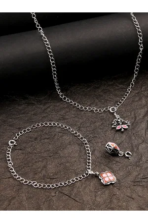 Voylla Womens Silver-Plated Stylish Oxidized Enameled Charms Pendant with Bracelet