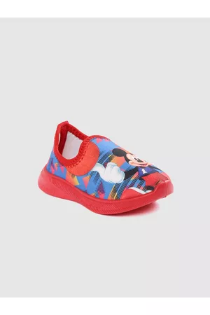 toothless Boys Red Mickey Mouse Printed Slip-On Sneakers