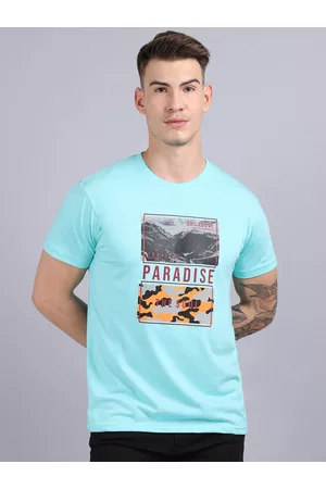 Rodamo Men Green Typography Printed Slim Fit Cotton T-shirt