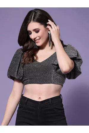 KASSUALLY Women Silver Toned Styled Back Crop Top