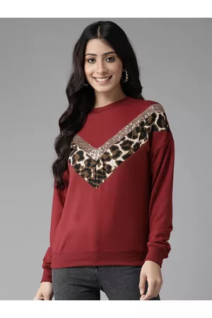 KASSUALLY Women Red Printed Sweatshirt