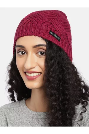 DressBerry Women Red Self Design Beanie