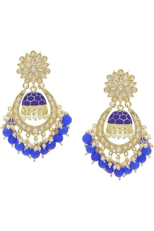 Asmitta Jewellery Gold-Plated Blue & Blue Contemporary Chandbalis Earrings