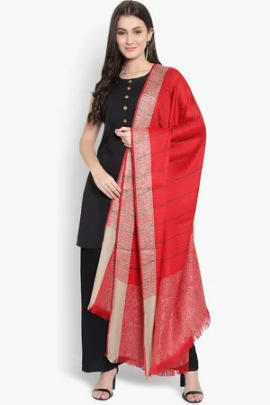 Mizash Women Red Stripes with Border Shawl