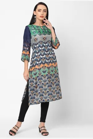 Cloth Haus India Women Green & Blue Ethnic Motifs Printed Kurta