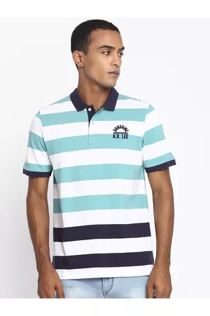 Lee Men Blue Striped Polo Collar Slim Fit T-shirt