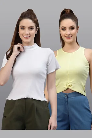 Friskers Pack of 2 Women White & Yellow High Neck Top