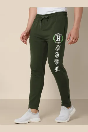 Free Authority Men Olive Green Harry Potter Printed Terry Cotton Track Pants