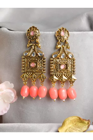 Priyaasi Women Gold-Plated Peacock Shaped Drop Earrings