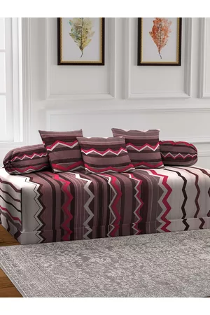 Arrabi Set of 6 Brown Geometric Printed Diwan Set