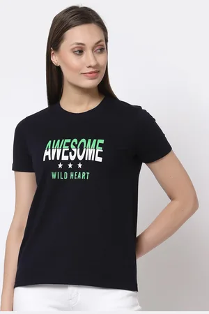 Club York Women Navy Blue Typography Printed T-shirt
