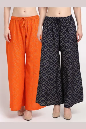 Jinfo Women Orange & Navy Blue Pack of 2 Ethnic Motifs Printed Flared Palazzos