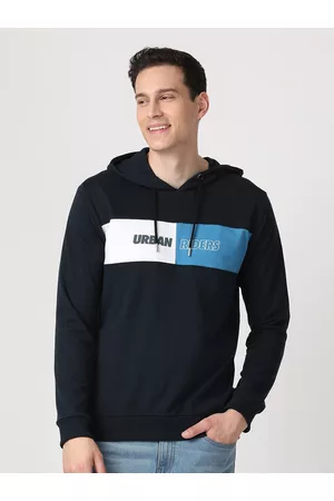 Lee Men Typography Colourblocked Hooded Sweatshirt
