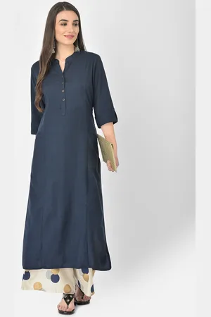Pistaa Women Navy Blue Panelled Kurta With Palazzos