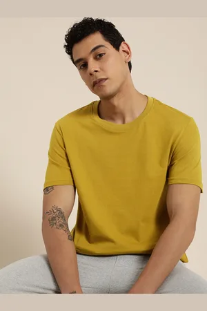 Invictus Men Mustard Yellow Solid Pure Cotton T-shirt
