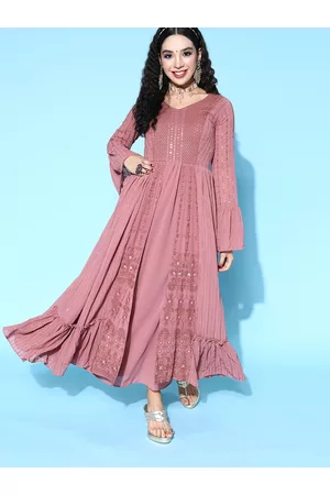 Kvsfab Women Rose Ethnic Motifs Ethereal Embroidery Dress
