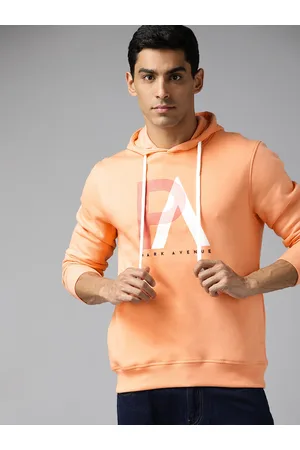 Park Avenue Men Orange & White Printed Hooded Sweatshirt
