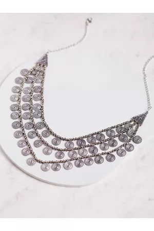 DEEBACO Silver-Toned Silver Silver-Plated Oxidised Necklace