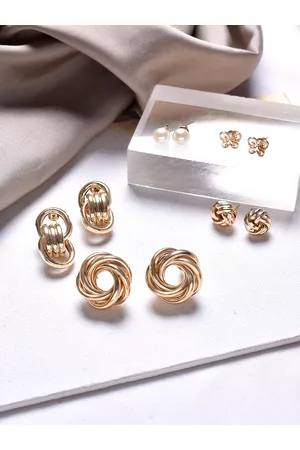Joker & Witch Women Gold-Toned Set of 5 Contemporary Studs Earrings