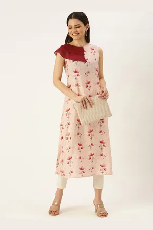 Ethnovog Made To Measure Women Off White Red Floral Printed Satin Kurta