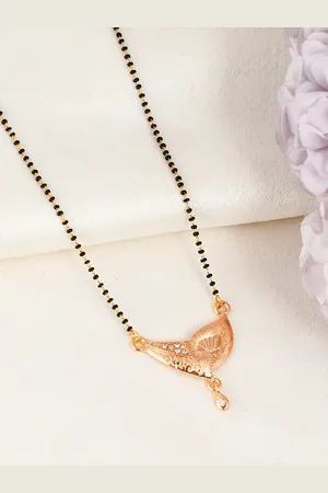 Silvermerc Designs Rose Gold-Plated White & Black AD-Studded & Beaded Mangalsutra