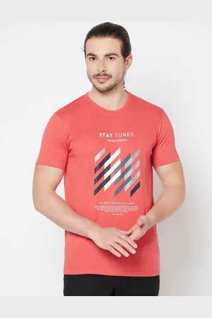 CANTABIL Men Coral Cotton Typography Printed Round Neck Short Sleeve T-shirt